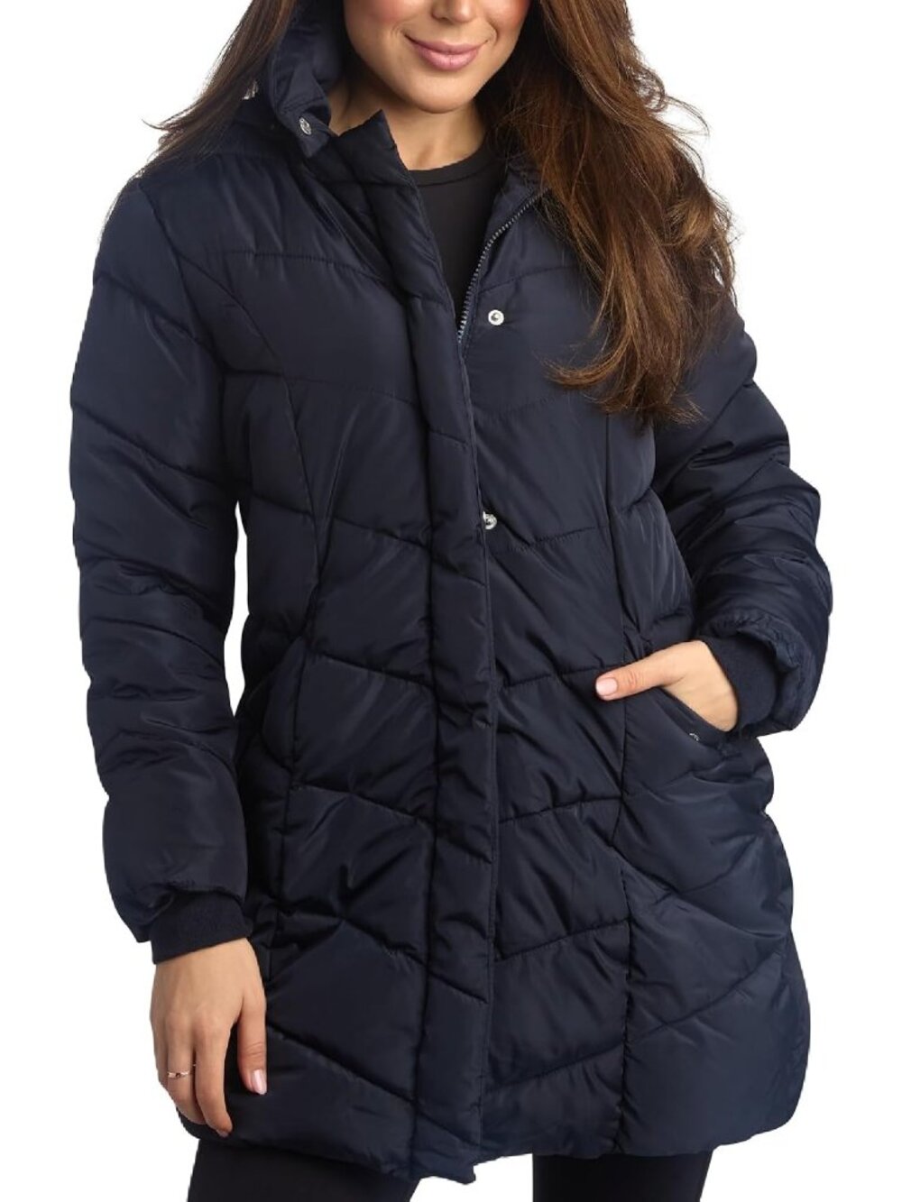 Steve Madden Women's Navy Winter Coat Heavyweight Parka Long Puffer Jackets